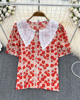 Single-breasted doll collar tops Korean style floral shirt