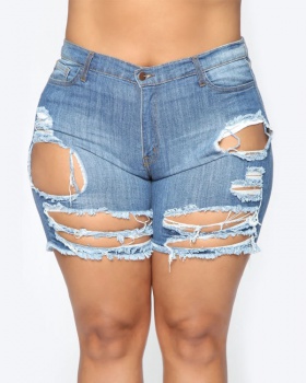 Slim holes European style denim jeans for women
