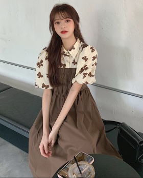 Puff sleeve unique dress Pseudo-two tender long dress