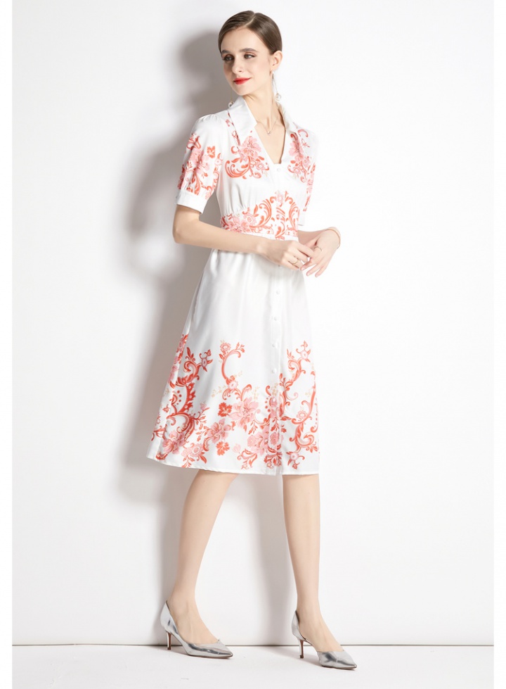 High waist slim temperament printing floral retro dress