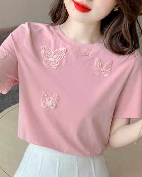 Butterfly summer pink tops stereoscopic unique T-shirt