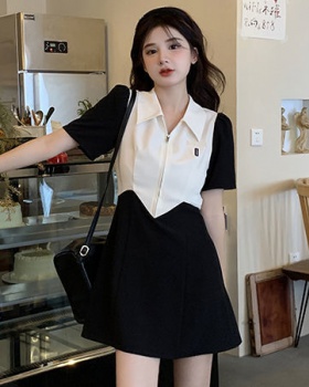 Pinched waist split short sleeve Korean style dress for women