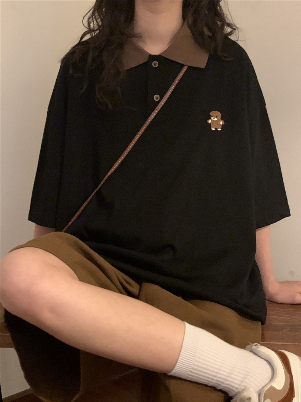 Simple lapel tops retro Japanese style shirts for women