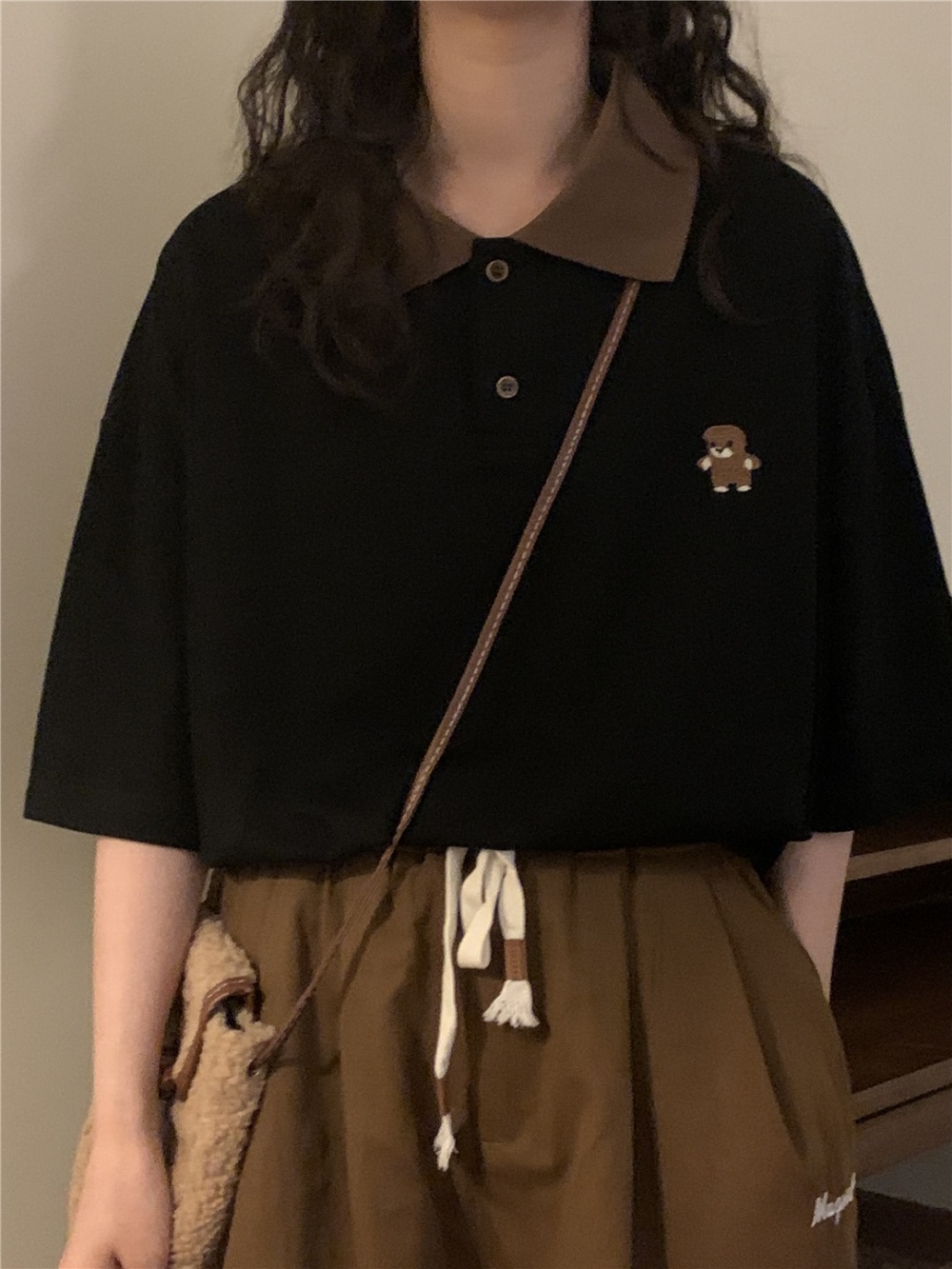 Simple lapel tops retro Japanese style shirts for women