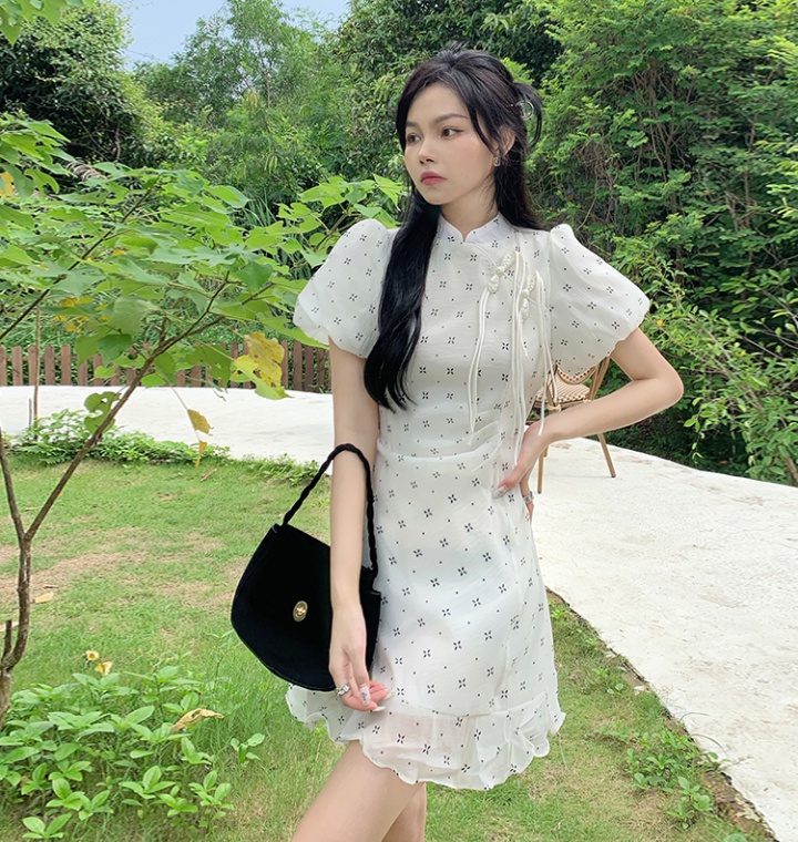 Floral Chinese style dress summer puff sleeve cheongsam