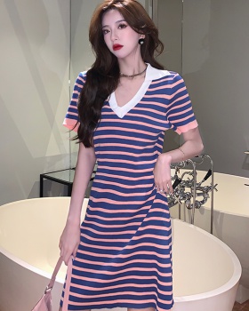 Temperament stripe loose summer knitted Korean style dress
