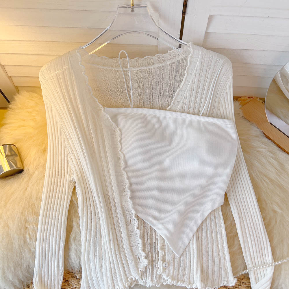 Fashionable knitted cardigan spicegirl vest 2pcs set for women