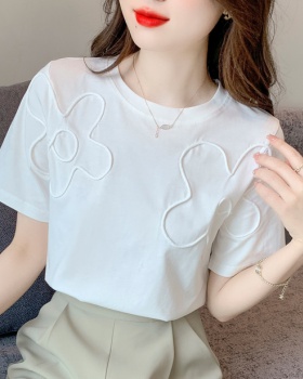 Pure cotton short sleeve tops flowers T-shirt for women