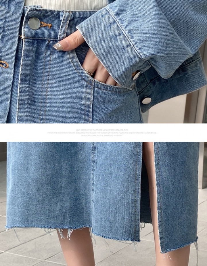All-match lapel skirt Korean style denim coat a set for women