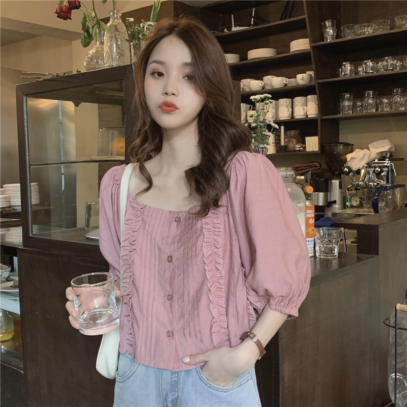 Slim Korean style wood ear tops short loose shirt