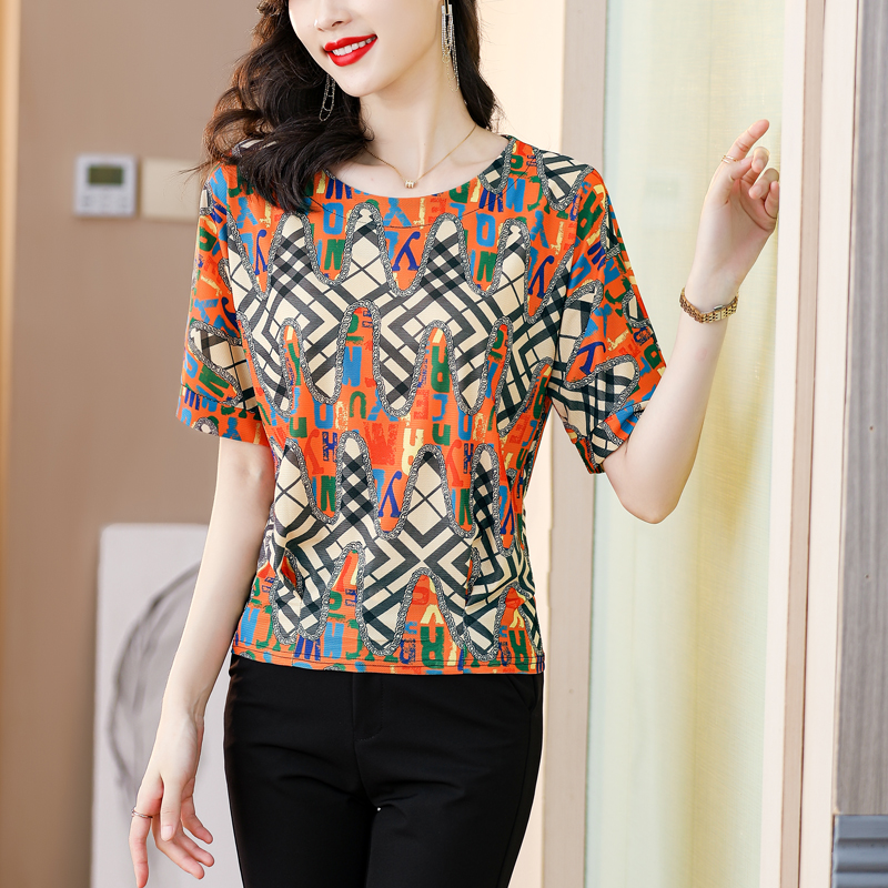 Fashion round neck tops thin middle-aged T-shirt for women