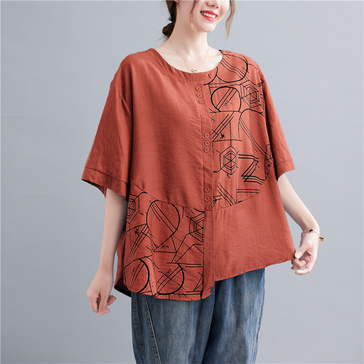 Printing large yard T-shirt round neck shirts for women