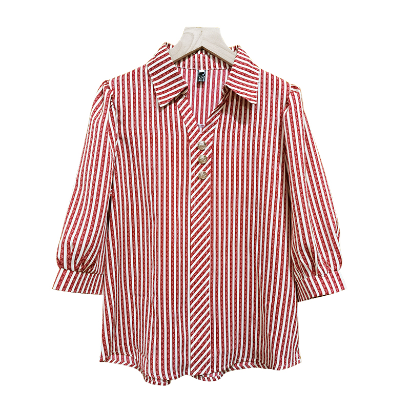 Summer V-neck tops stripe shirt for women