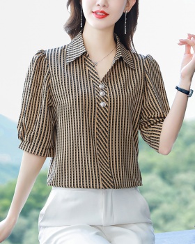 Summer V-neck tops stripe shirt for women