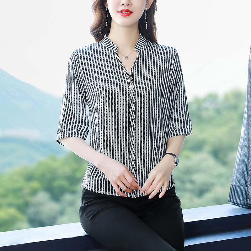 Slim summer shirt stripe large yard tops for women