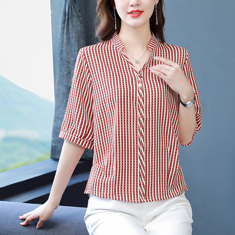 Slim summer shirt stripe large yard tops for women