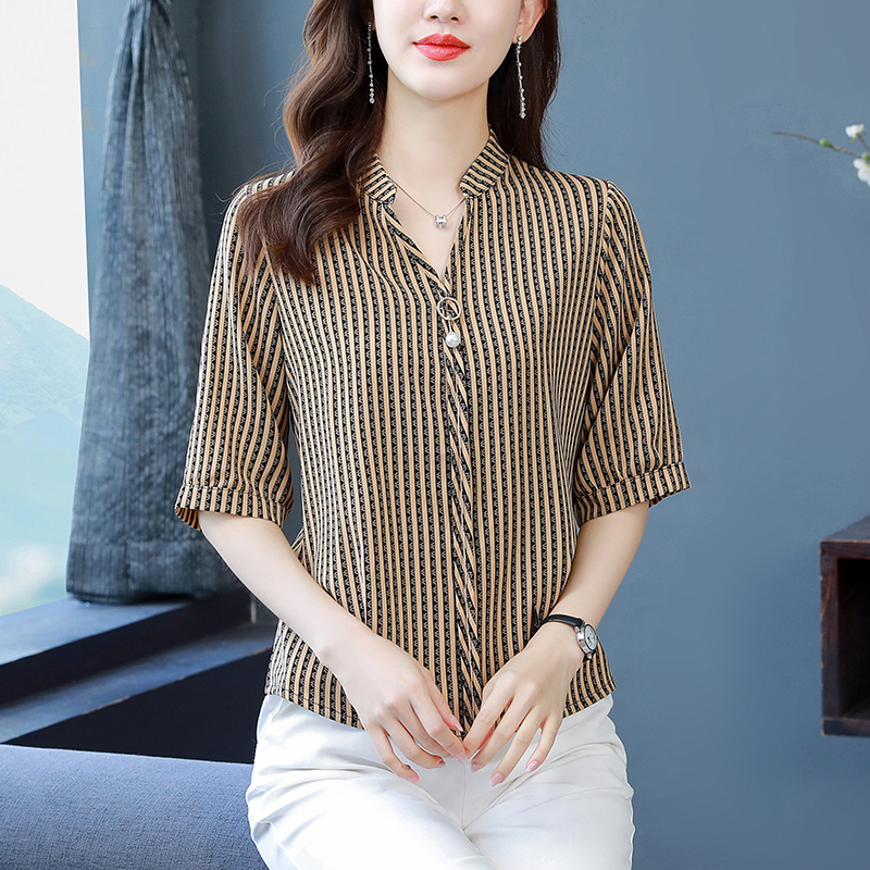 Slim summer shirt stripe large yard tops for women