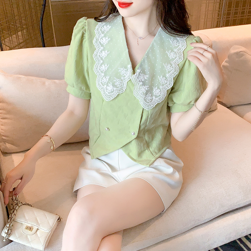 Doll collar tops short sleeve shirt for women
