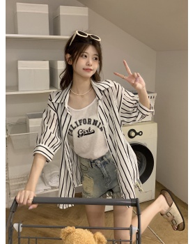 Printing sling lazy Korean style sunscreen shirt 2pcs set
