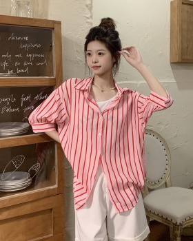 Stripe art lazy Korean style sling shirt 2pcs set