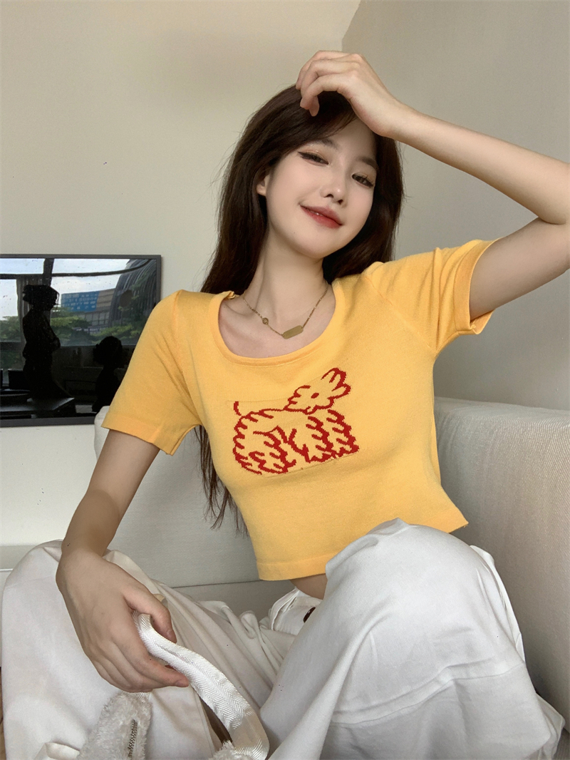 Slim pattern printing tops cartoon short T-shirt for women