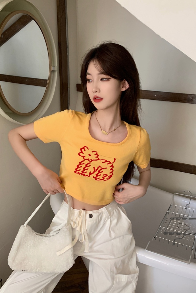 Slim pattern printing tops cartoon short T-shirt for women