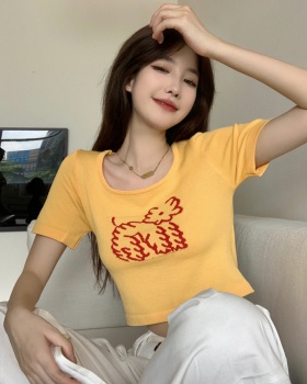 Slim pattern printing tops cartoon short T-shirt for women