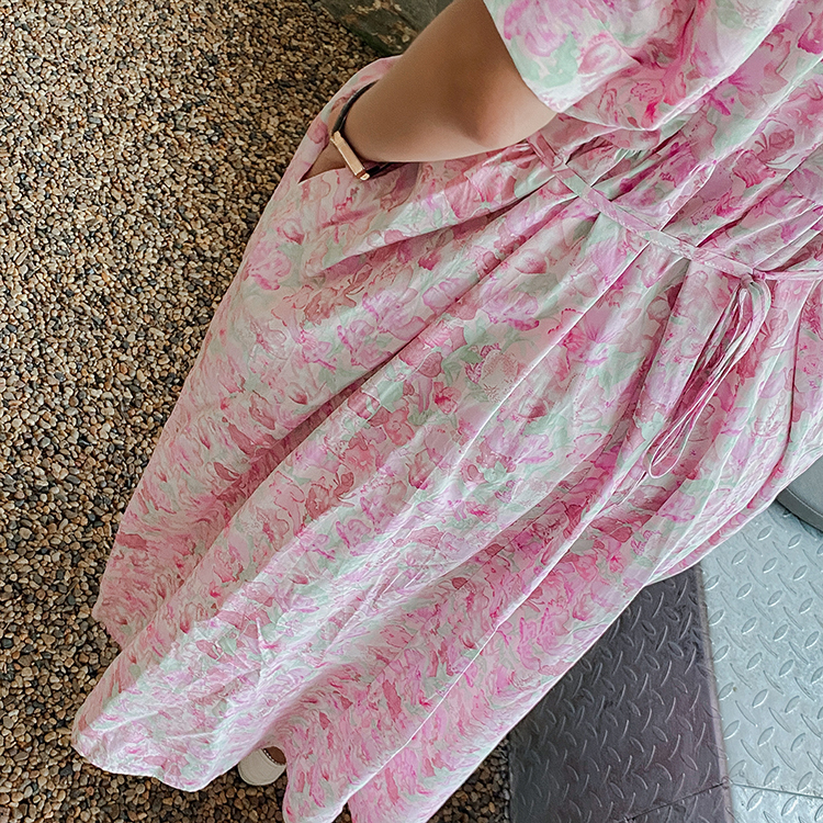 Fashion temperament lantern sleeve floral dress