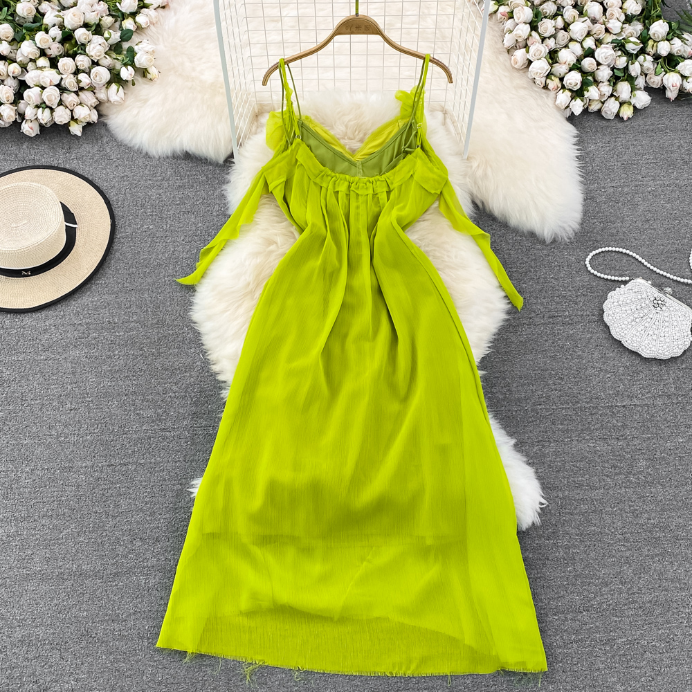 Lotus leaf edges seaside dress lady strap dress