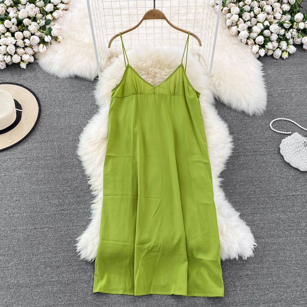 Lotus leaf edges seaside dress lady strap dress