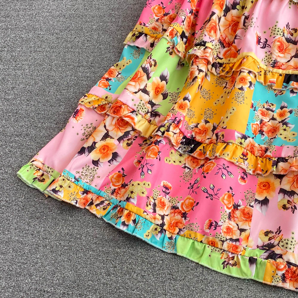 Big skirt cstand collar printing elegant summer dress