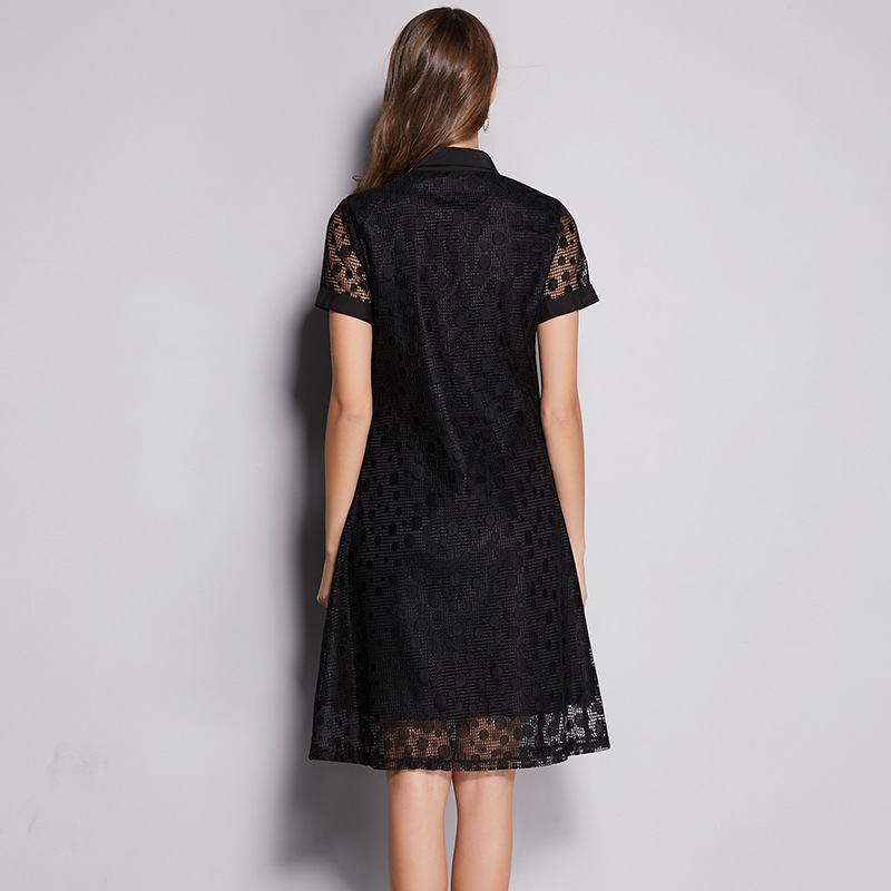 Lace large yard short sleeve black dress for women