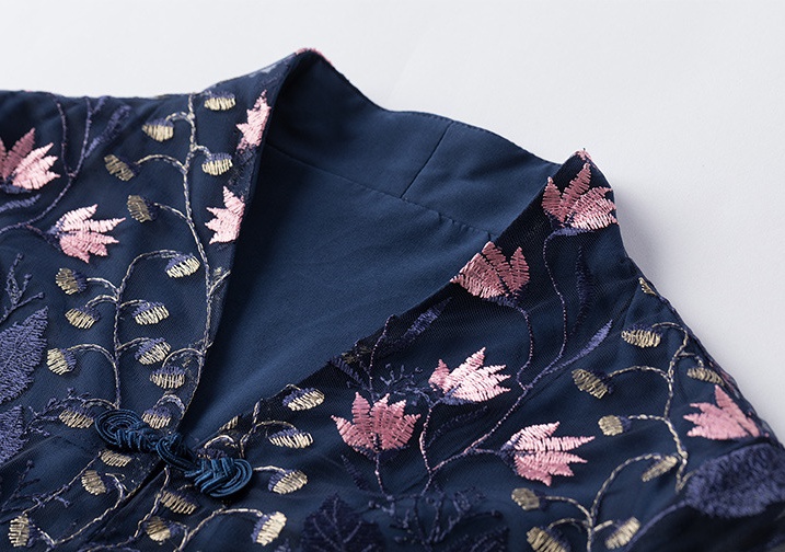 Embroidery exceed knee cheongsam autumn slim dress