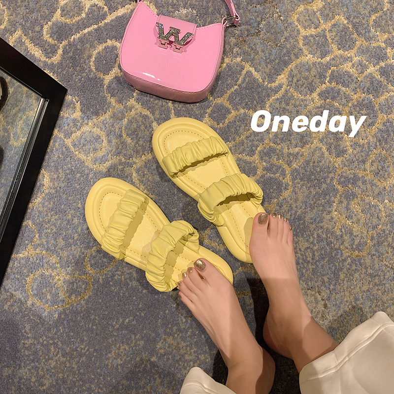 Open toe summer slippers thick crust flat sandals for women