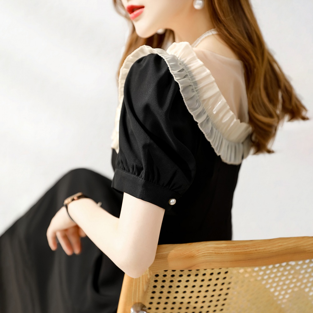 Temperament simple generous collar lace dress for women