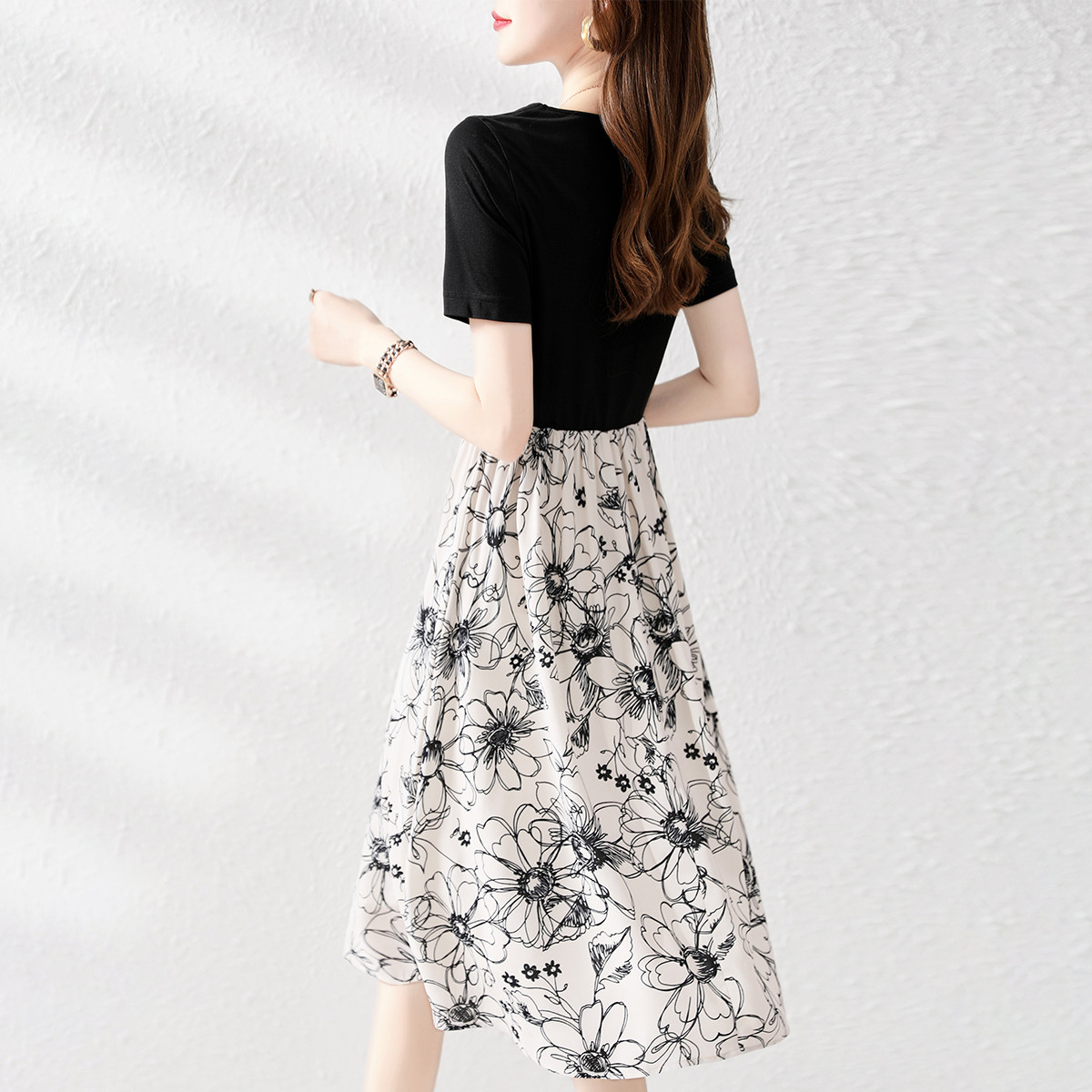 Summer Pseudo-two T-shirt France style flowers dress