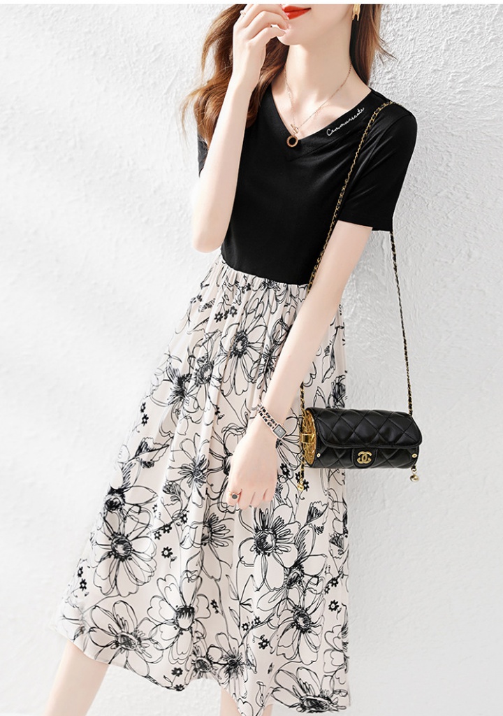 Summer Pseudo-two T-shirt France style flowers dress