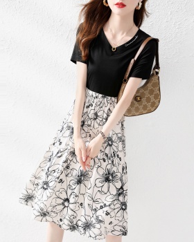 Summer Pseudo-two T-shirt France style flowers dress