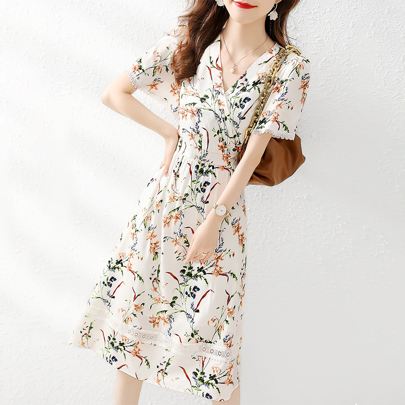 Printing France style elegant temperament dress