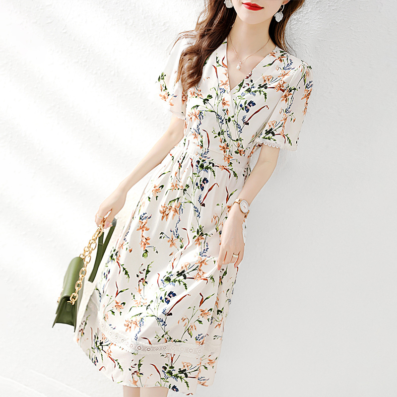 Printing France style elegant temperament dress