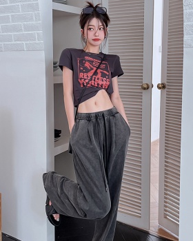 All-match slim T-shirt Korean style short wide leg pants