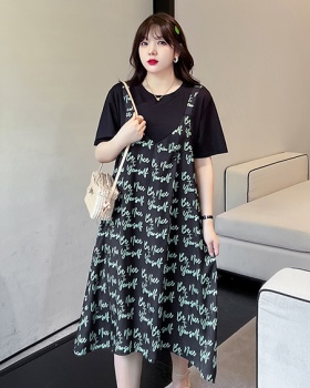 Loose Pseudo-two Korean style large yard fat slim dress