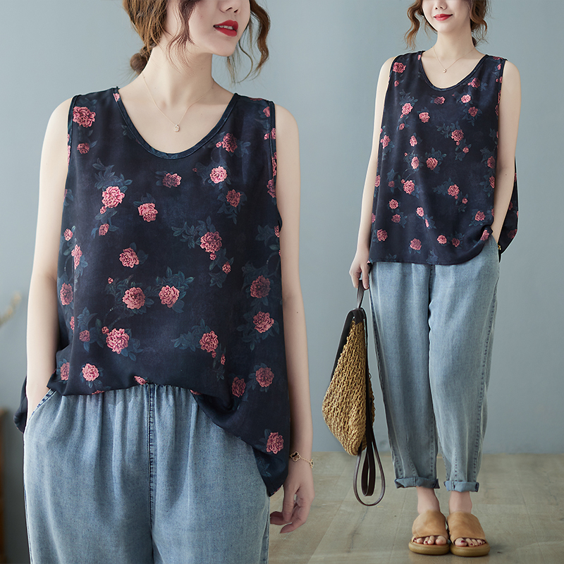 Fat Casual large yard flowers T-shirt loose summer sling vest