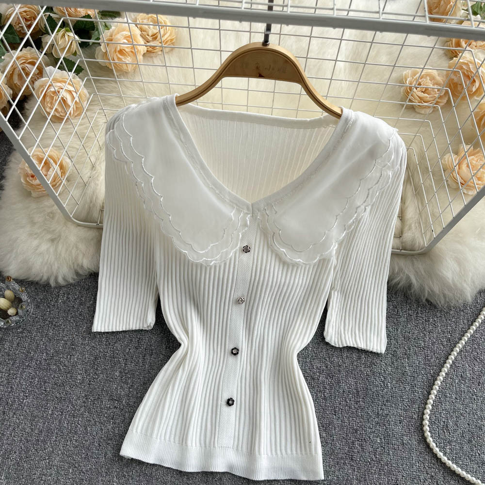 Shoulders short sleeve sweater unique T-shirt for women