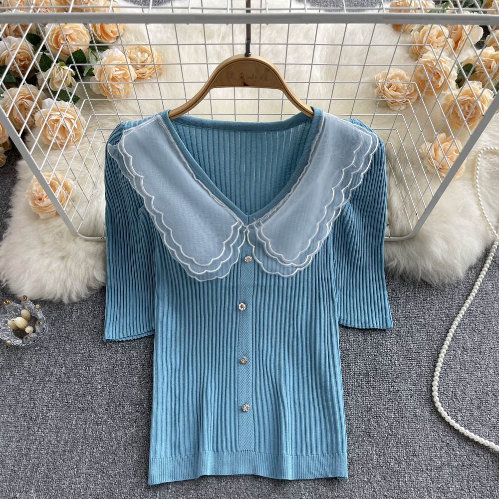 Shoulders short sleeve sweater unique T-shirt for women