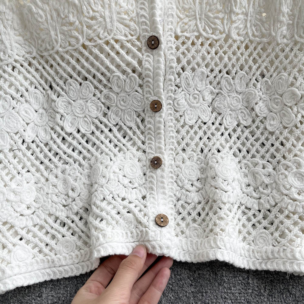 Crochet hollow shirt white summer tops for women