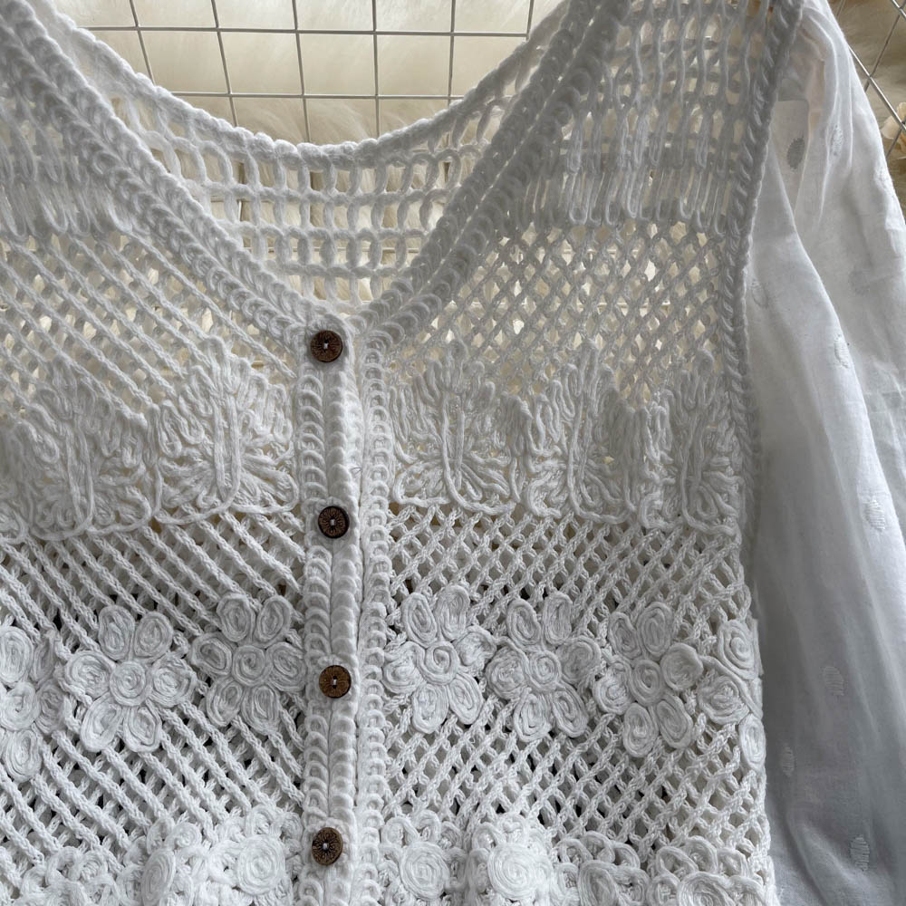 Crochet hollow shirt white summer tops for women