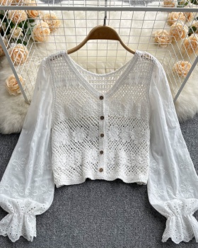 Crochet hollow shirt white summer tops for women