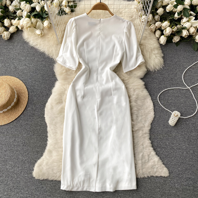 Short sleeve white long dress splice dress for women