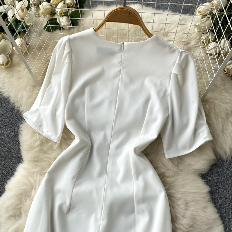 Short sleeve white long dress splice dress for women